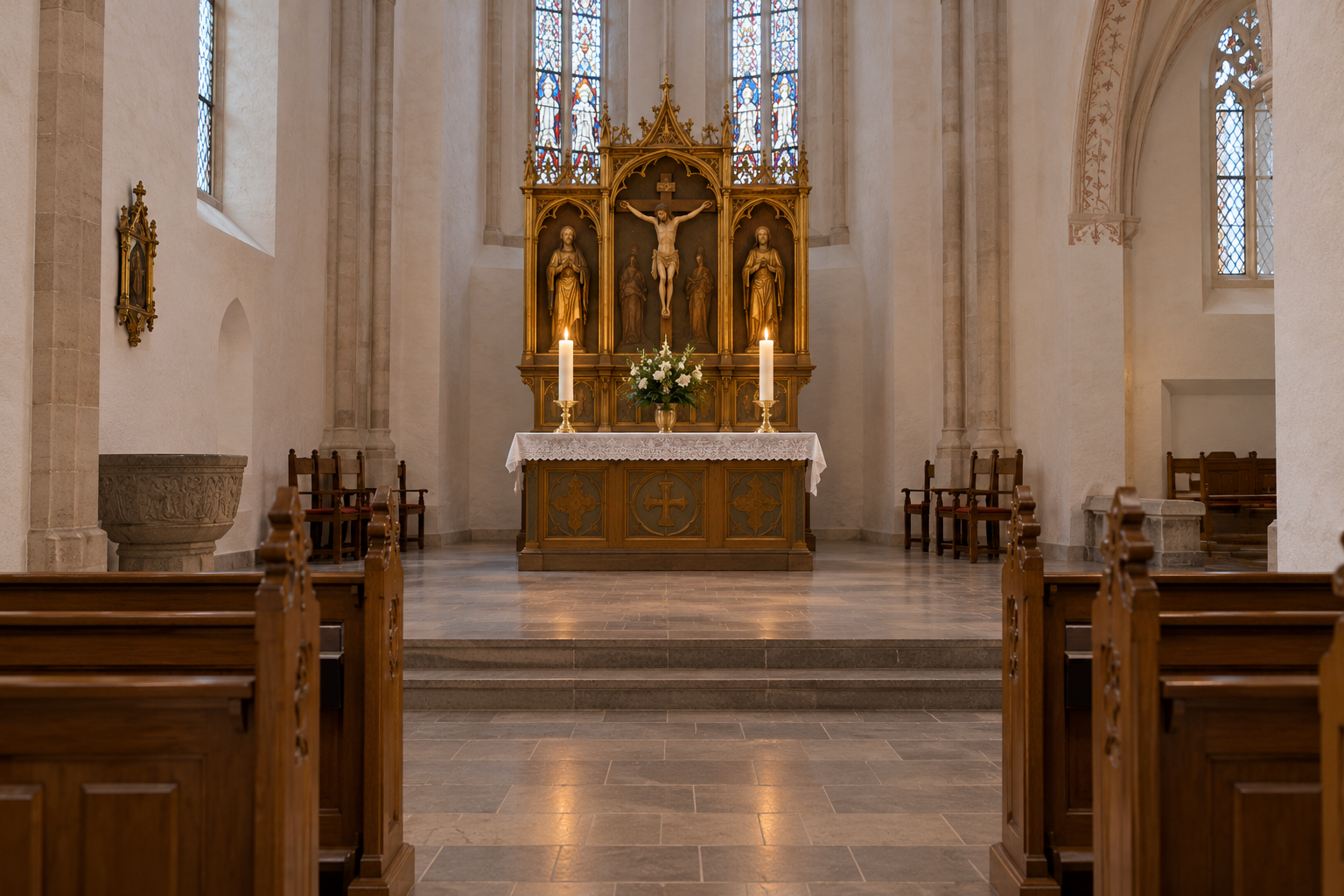Stemningsfuld kirke med lysestage